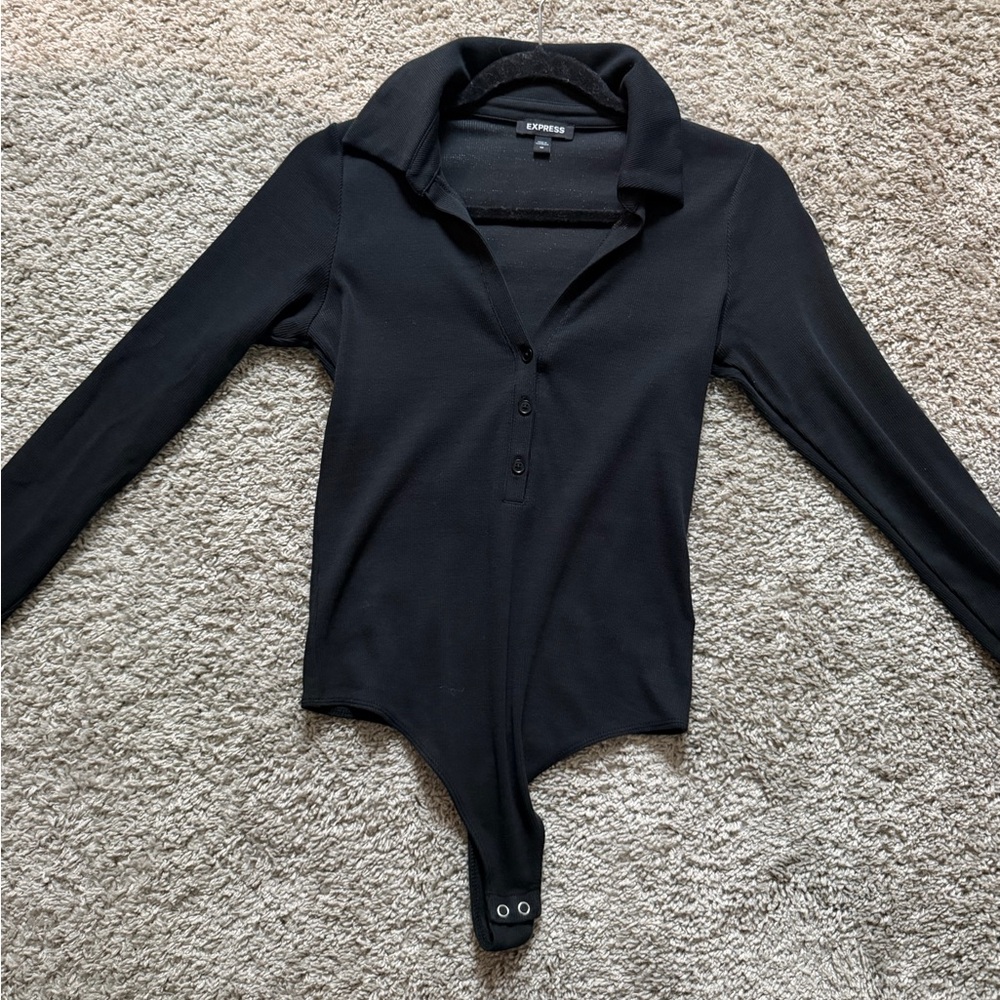 Express Classic Black Henley Bodysuit Top